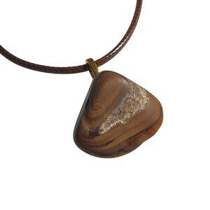 Brown Agate Pendant Necklace Leather Cord Adjustable 17 to 19 Inch Handmade Gift